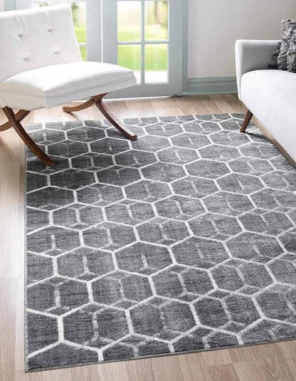 Rugs.com Lattice Trellis Collection Rug – 6' x 9' Gray Low-Pile Rug Perfect for Living Rooms, Large Dining Rooms, Open Floorplans