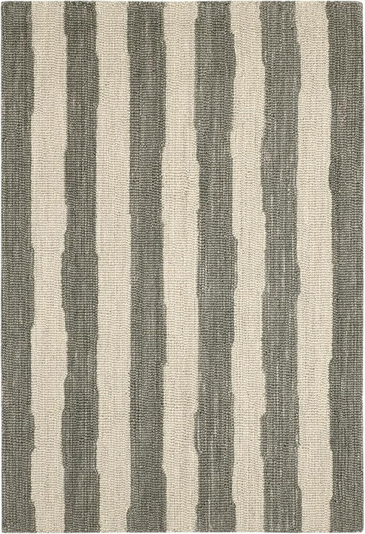 Dash & Albert Silas Stripe Grey Hand Micro Hooked Wool Rug, Runner-2.5 X 8 Feet, Grey Stripe Pattern - Premium Luxury Hotel Quality Soft Breathable Hypoallergenic Machine Washable Easy Care All