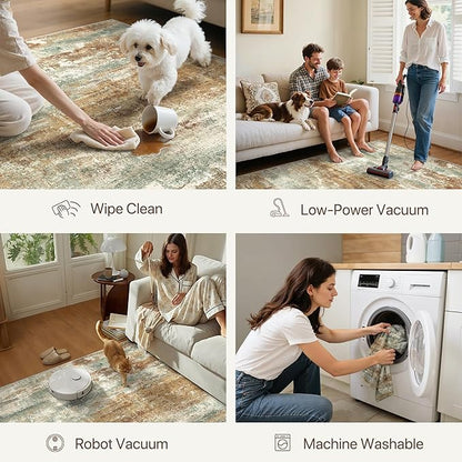 GENIMO Runner Rug Non Slip 2'6"x10', Washable Rug Runner for Hallways Kitchen, Abstract Modern Kitchen Rugs, Low Pile Lightweight Carpet Runners for Entryway, Bedroom, Laundry, Orange Green