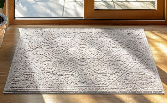 Well Woven Harlow Collection Cloud Medallion Ivory - Modern Tribal Minimalist 2x3 (2'3" x 3'11") Accent Mat Rug - Ideal for Entryway & Kitchen - Durable, Stain Resistant & Easy to Clean