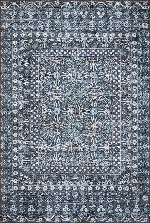 Loloi Rifle Paper Co. Maison Collection MAO-03 Rosette Blue 5'-0" x 7'-6", .19" Pile Height, Area Rug