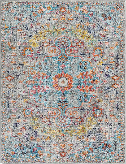 Livabliss Area Rugs - 5x7 Odelia Vintage Boho Beige Mustard Gray Area Rug for Living Room Bedroom - Floral Medallion Stain Resistant Carpet for Kitchen, Nursery, Office (5'3" x 7'3")