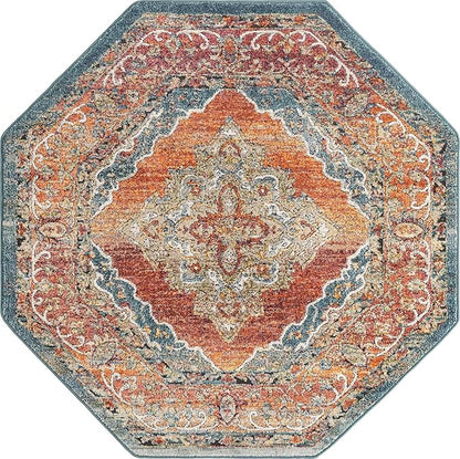 Unique Loom Isabella Collection Area Rug - Rossellini (5' 1" Octagon, Rust Red/ Beige)