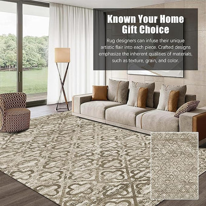 RUGSURE Washable Area Rugs, 3' x 5 ' - 1/6 Thick - Stain & Water Resistant Non-Slip - Perfect Resistant Rug for Living Room, Bedroom, Nursery, Pet & Child Friendly, Vibrant Colors Rugs, Brown