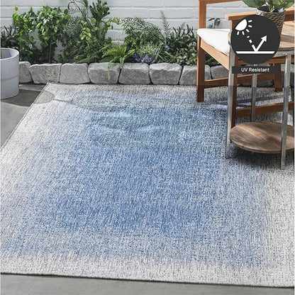 FH Home Flat Woven Outdoor Rug - Waterproof, Easy to Clean, Stain Resistant - Premium Polypropylene Yarn - Modern Ombre - Large Patio, Deck, Sunroom - Dhruva - Blue - 7ft 8in x 9ft 8in