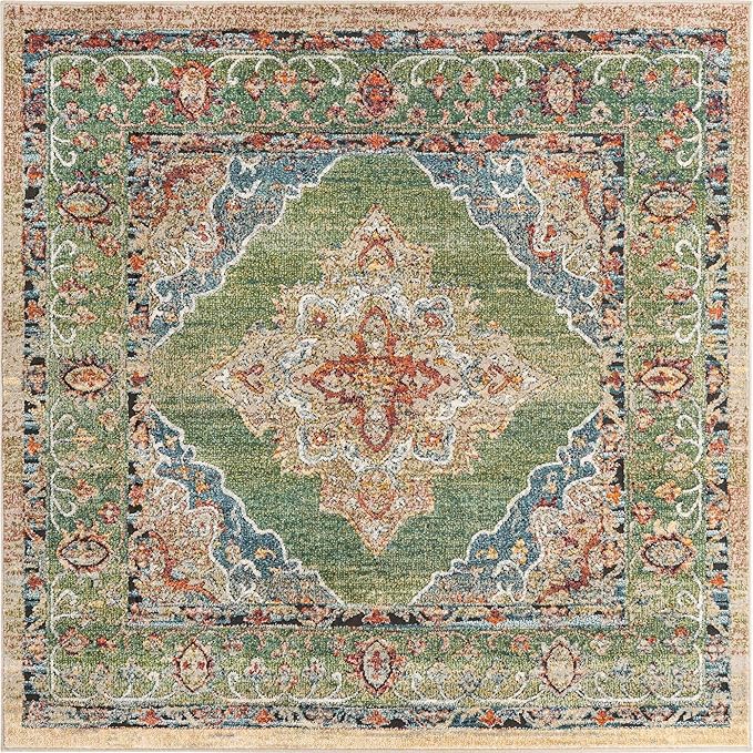 Unique Loom Isabella Collection Area Rug - Rossellini (5' 4" Square, Green/ Blue)