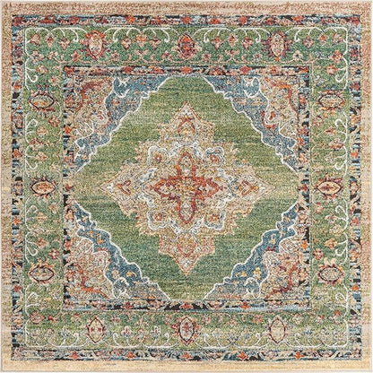 Unique Loom Isabella Collection Area Rug - Rossellini (5' 4" Square, Green/ Blue)