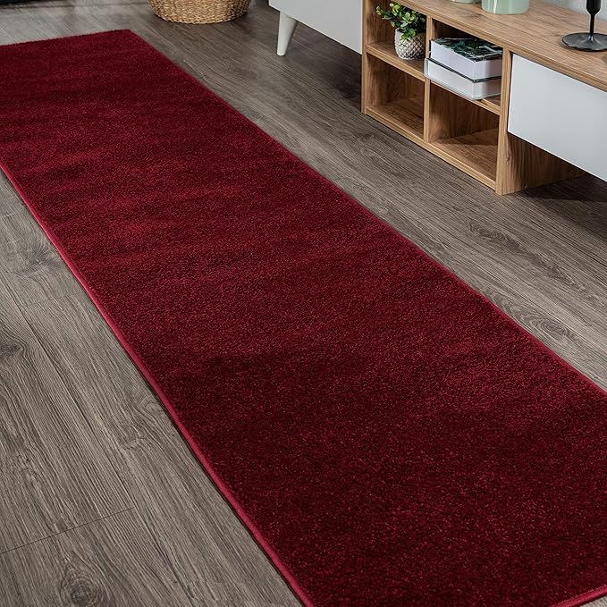 Eyely UES100Q-212 Supersoft Haze Solid Low-Pile Indoor Runner Rug, Coastal, Bohemian, Minimalist, Classic, Casual for Bedroom,Kitchen,Living Room,Non Shedding,Easy-Washing, Red, 2 X 12