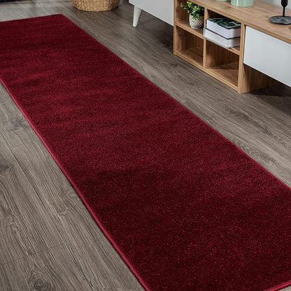 Eyely UES100Q-212 Supersoft Haze Solid Low-Pile Indoor Runner Rug, Coastal, Bohemian, Minimalist, Classic, Casual for Bedroom,Kitchen,Living Room,Non Shedding,Easy-Washing, Red, 2 X 12