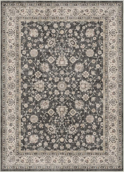 Well Woven Asha Rome Black 6' x 9' Area Rug - Oriental Floral Pattern, Easy Clean, Floor-Friendly Backing - for Living Room, Bedroom, and Dining Room