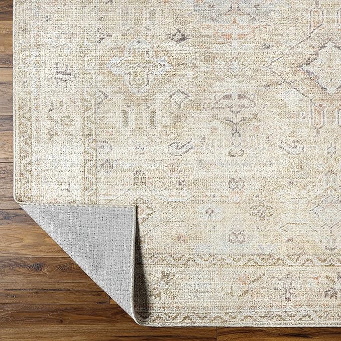 Hauteloom Nakia Bohemian Vintage Medallion Area Rug - Damask Floral Fade Look Carpet for Living Room, Bedroom - Farmhouse - Ivory, Cream, Medium Brown - 2'2" x 3'9"