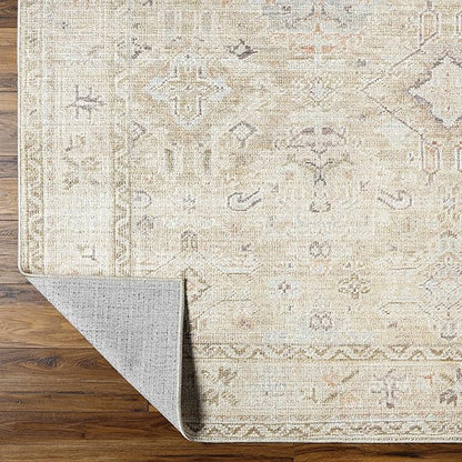 Hauteloom Nakia Bohemian Vintage Medallion Runner Rug - Damask Floral Fade Look Carpet for Hallway - Farmhouse - Ivory, Cream, Medium Brown - 2'7" x 7'3" (2x8 Runner Rug)