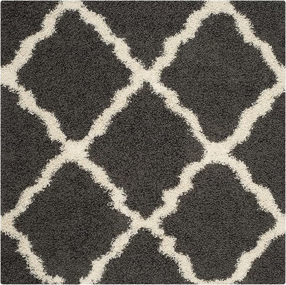 SAFAVIEH Dallas Shag Collection Area Rug - 10' Square, Dark Grey & Ivory, Trellis Design, Non-Shedding & Easy Care, 1.5-inch Thick Ideal for High Traffic Areas in Living Room, Bedroom (SGD257A)