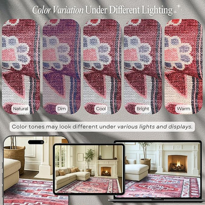 Fame Rugs Turkish Rug. Washable Vintage Oriental Antique Inspired Traditional Doormat Small Modern Area Rugs Luxury Entryway Entry Bedroom Bathroom Kitchen (378RR, 2'5 x 6'9)