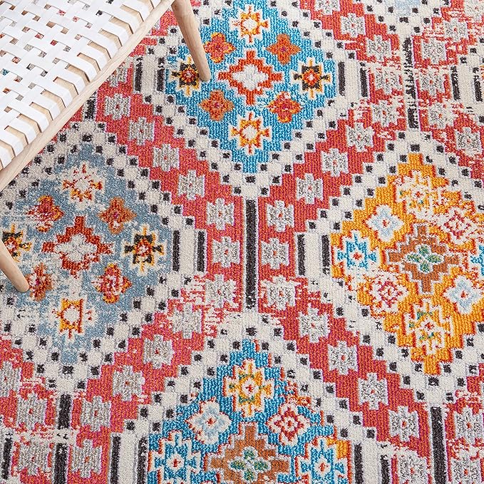 SAFAVIEH Madison Collection Area Rug - 5'3" x 7'6", Rust & Pink, Boho Diamond Distressed Design, Non-Shedding & Easy Care, Ideal for High Traffic Areas in Living Room, Bedroom (MAD418Q)