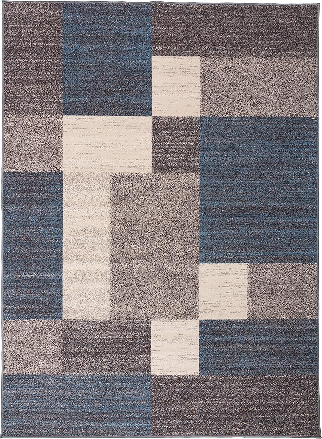 Rugshop Contemporary Blue Geometric Boxes Non-Slip Area Rug Non-Shedding for Living Room, Dining Room and Office, 12' x 15'