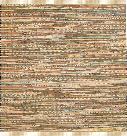 SAFAVIEH Rag Rug Collection Area Rug - 6' Square, Yellow & Multi, Handmade Boho Stripe Cotton, Ideal for High Traffic Areas in Living Room, Bedroom (RAR121H)