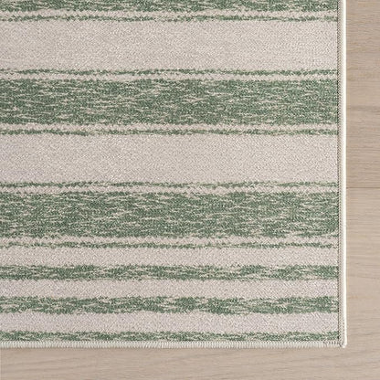 Dash & Albert Xaren Green Machine Washable Rug, 5 X 8 Feet, Green/Grey Stripe Pattern