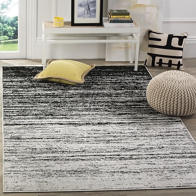 SAFAVIEH Area Rug 4x6 - Adirondack Collection - Silver & Black, Modern Ombre Design, Non Shedding & Easy to Clean, Ideal for Living Room, Bedroom, Office, Dining Space (ADR113A)