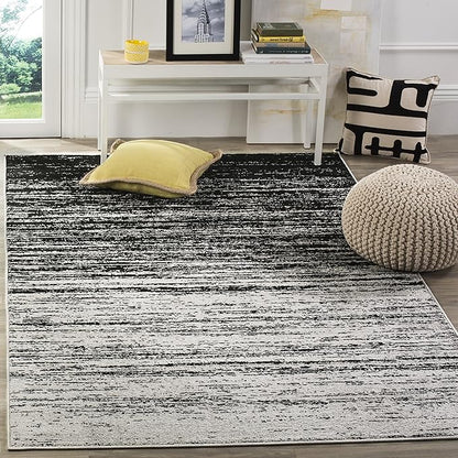 SAFAVIEH Adirondack Collection Area Rug - 4' Square, Silver & Black, Modern Ombre Design, Non Shedding & Easy to Clean, Ideal for Living Room, Bedroom, Office, Dining Space (ADR113A)