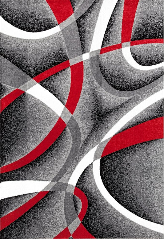 Persian Area Rugs Swirls Modern Abstract Area Rug Carpet, 2' x 3', Black/Red/White