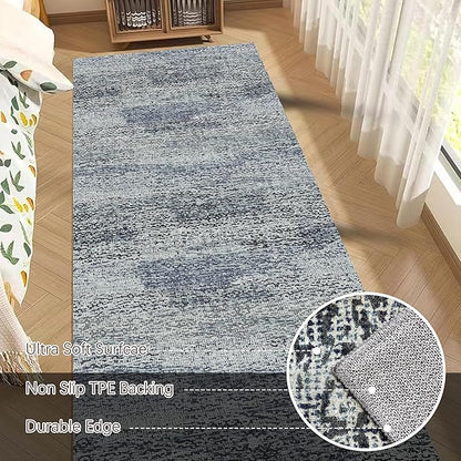 RUGSURE Washable Area Rug - 1/6 Thick - Stain & Water Resistant Non-Slip - Resistant Rug for Living Room, Bedroom, Nursery, Pet & Child Friendly, Vintage Charm Area Rugs (Grey+LightTeal, 2'6'' x 8')
