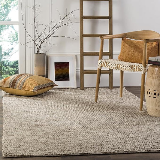 SAFAVIEH Natura Collection Area Rug - 4' Square, Beige, Handmade Wool Blend, Textured Design, Ideal for Living Room, Bedroom, Dining Space (NAT620B)