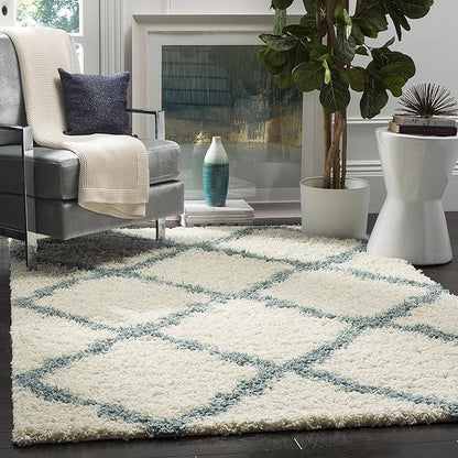 SAFAVIEH Dallas Shag Collection Area Rug - 5'1" x 7'6", Ivory & Light Blue, Trellis Design, Non-Shedding & Easy Care, 1.5-inch Thick Ideal for High Traffic Areas in Living Room, Bedroom (SGD257J)