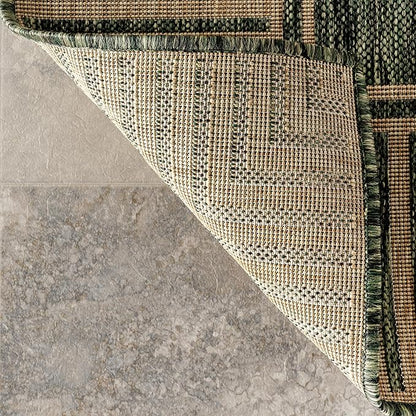 Nuloom Asha Green/Brown, 9'6" x 12', Casual, Striped Border, Soft and Cozy, High Traffic, Stain Resistant, Easy Clean, Durable Area Rug for Indoor/Outdoor Patio, Deck, Porch, Garden, Courtyard