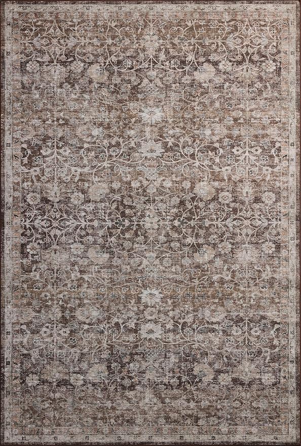 Loloi Amber Lewis Josie Collection JOS-02 Earth/Natural 6'-0" x 6'-0", .13" Pile Height, Low Profile, Machine Washable, Round Area Rug
