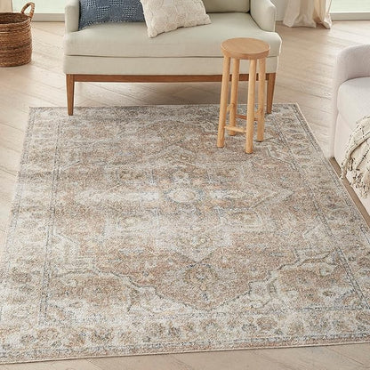 Nourison Home Astra Machine Washable Beige 6'7" x 9' Area Rug - Easy Clean, Non Shedding, Bed Room, Living Room, Dining Room, Kitchen (7' x 9')