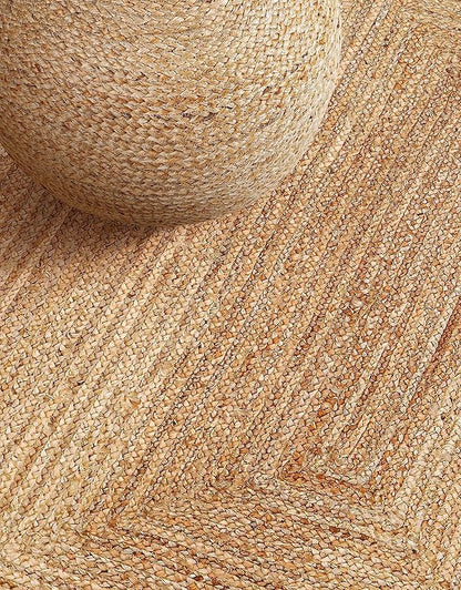 Hand Woven Farmhouse Jute Area Rug 5x8 Ft Rectuangler Natural Yarn, Rustic Vintage Beige Braided Reversible Rug, Eco Friendly Rugs for Bedroom, Kitchen, Living Room, Farmhouse 100% Jute Rug - Natural