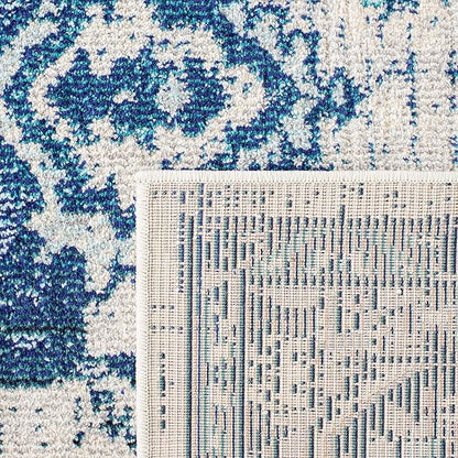 SAFAVIEH Monaco Collection MNC243A Boho Chic Medallion Distressed Non-Shedding Living Room Bedroom Accent Area Rug, 3' x 5', Ivory / Blue