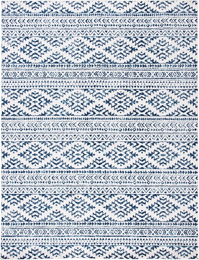 SAFAVIEH Area Rug 8x10 - Tulum Collection - Large - Ivory & Navy, Moroccan Boho Tribal Design, Non-Shedding & Easy to Clean, Ideal for Living Room, Bedroom, Dining Space (TUL272D)