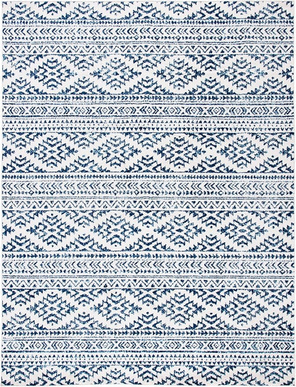 SAFAVIEH Area Rug 8x10 - Tulum Collection - Large - Ivory & Navy, Moroccan Boho Tribal Design, Non-Shedding & Easy to Clean, Ideal for Living Room, Bedroom, Dining Space (TUL272D)