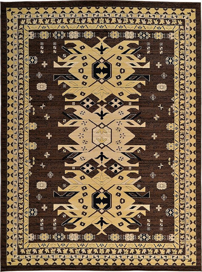 Unique Loom Taftan Collection Border Geometric Tribal Inspired Design Area Rug (9' 10 x 13' 0 Rectangular, Brown/ Tan)