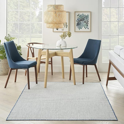 Nourison Home Courtyard Ivory Blue 6' x 9' Area Rug - Easy Clean, Non Shedding, Bed Room, Living Room, Dining Room, Kitchen (6' x 9')