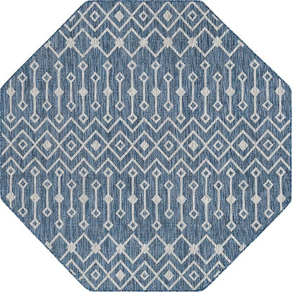 Unique Loom Outdoor Trellis Collection Area Rug - Tribal Trellis (7' 1" Octagon, Blue/ Ivory)