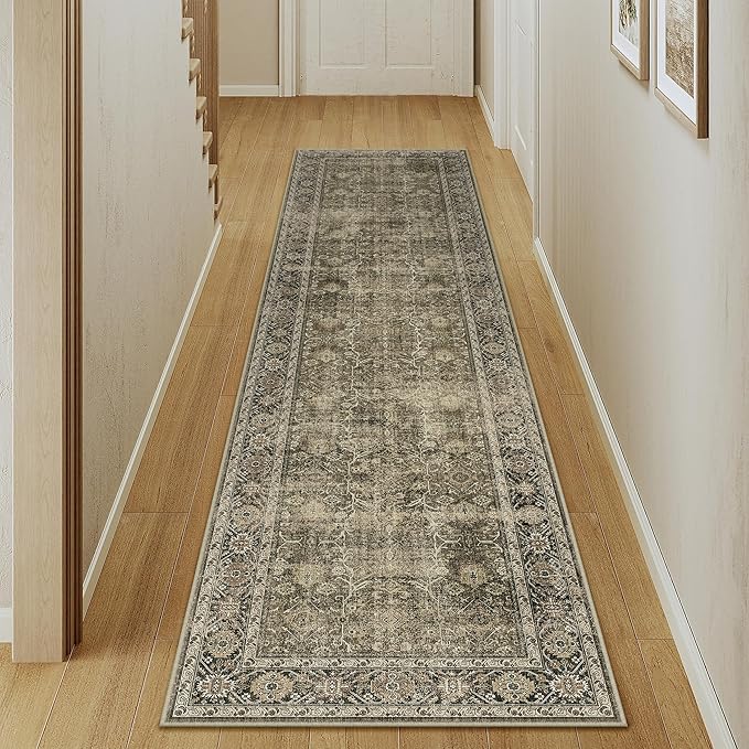 Light Brown Runner Rug 2x12 Vintage Area Rug Hallway Indoor Kitchen Washable Living Room Carpet Tribal Distressed Rug Retro Accent Throw Rug for Office Dining Room Bathroom