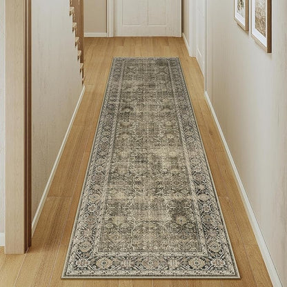 Light Brown 3x12 Vintage Area Rug Hallway Indoor Kitchen Washable Living Room Carpet Tribal Distressed Rug Retro Accent Throw Rug for Office Dining Room Bathroom