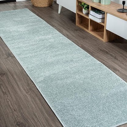 JONATHAN Y Haze Solid Low-Pile Aqua Blue Runner Rug 2x12, Coastal,Bohemian,Minimalist,Classic, Easy-Cleaning for Living Room,Bedroom,Kitchen,Pet Friendly,Non-Shedding (SEU100S-212)