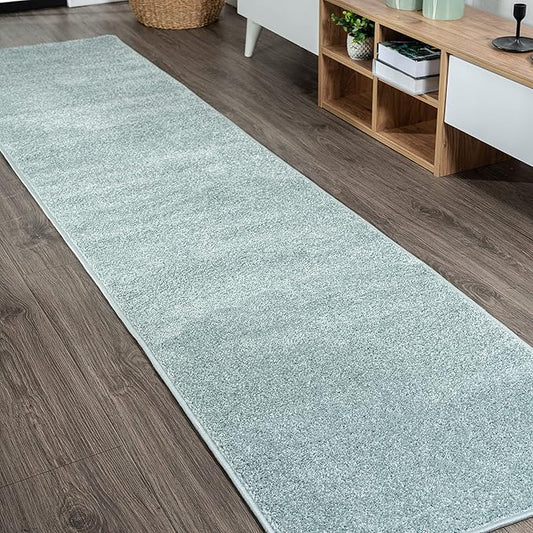 JONATHAN Y Haze Solid Low-Pile Aqua Blue Runner Rug 2x12, Coastal,Bohemian,Minimalist,Classic, Easy-Cleaning for Living Room,Bedroom,Kitchen,Pet Friendly,Non-Shedding (SEU100S-212)