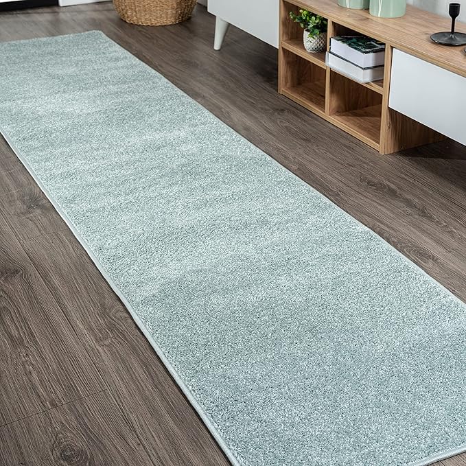 Eyely UES100S-28 Supersoft Haze Solid Low-Pile Indoor Runner Rug Casual;Contemporary;Solid;Traditional, Bedroom, Kitchen, Living Room, Easy-Cleaning, Non-Shedding, 2 X 8, Light Blue