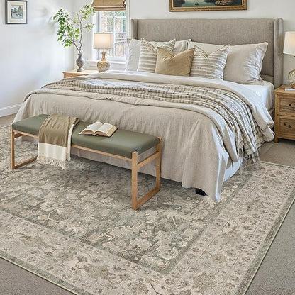 Brown 6x9 Area Rug Vintage Washable Living Room Carpet Non Slip Bedroom Indoor Office Low Pile Large Traditional Distressed Retro Accent Rug for Dining Room Bathroom Kitchen