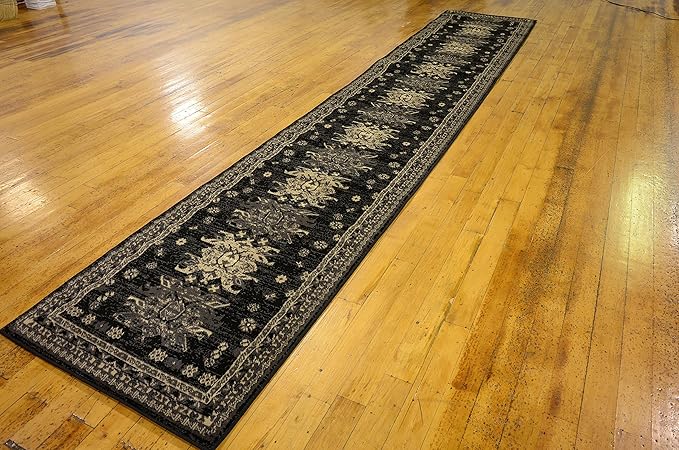 Unique Loom Taftan Collection Border Geometric Tribal Inspired Design Area Rug (2' 11 x 16' 5 Runner, Black/ Gray)