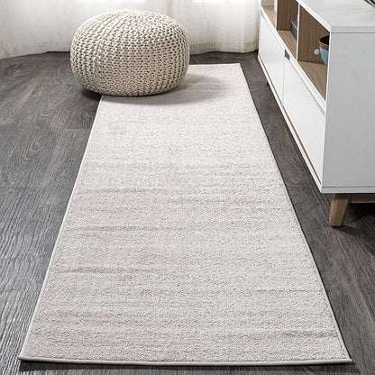 Eyely UES100D-210 Supersoft Haze Solid Low-Pile Indoor Runner Rug Casual;Contemporary;Solid;Traditional, Bedroom, Kitchen, Living Room, Easy-Cleaning, Non-Shedding, 2 X 10, Ivory
