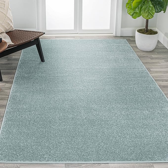 Eyely UES100S-9 Supersoft Haze Solid Low-Pile Indoor Area Rug Casual;Contemporary;Solid;Traditional, Bedroom, Kitchen, Living Room, Easy-Cleaning, Non-Shedding, 9 X 12, Light Blue