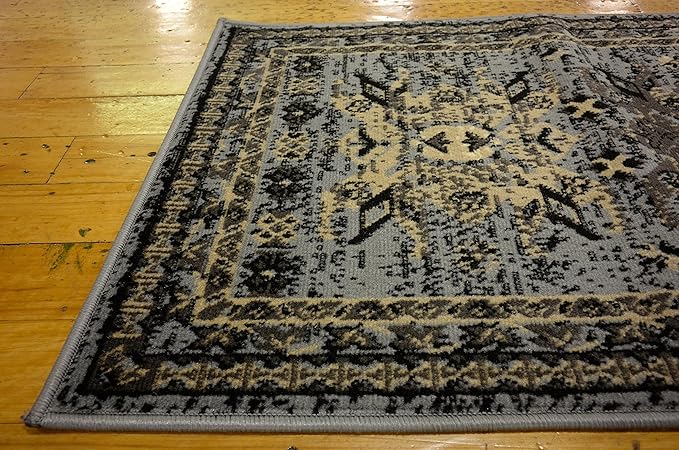 Unique Loom Taftan Collection Border Geometric Tribal Inspired Design Area Rug (2' 2 x 3' 0 Rectangular, Gray/ Black)