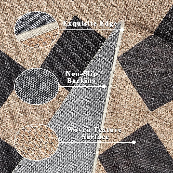 Checkered Easy Jute Rug 3x5 Outdoor Entryway Rug Washable Area Rugs for Living Room Bedroom Non Slip Neutral Farmhouse Indoor Outdoor Carpet for Backyard Patio Office