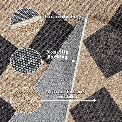 Checkered Easy Jute Rug 3x5 Outdoor Entryway Rug Washable Area Rugs for Living Room Bedroom Non Slip Neutral Farmhouse Indoor Outdoor Carpet for Backyard Patio Office